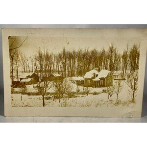 Vintage RPPC Postcard Rural Winter Scene Farmstead Cabin Posted Central City NE